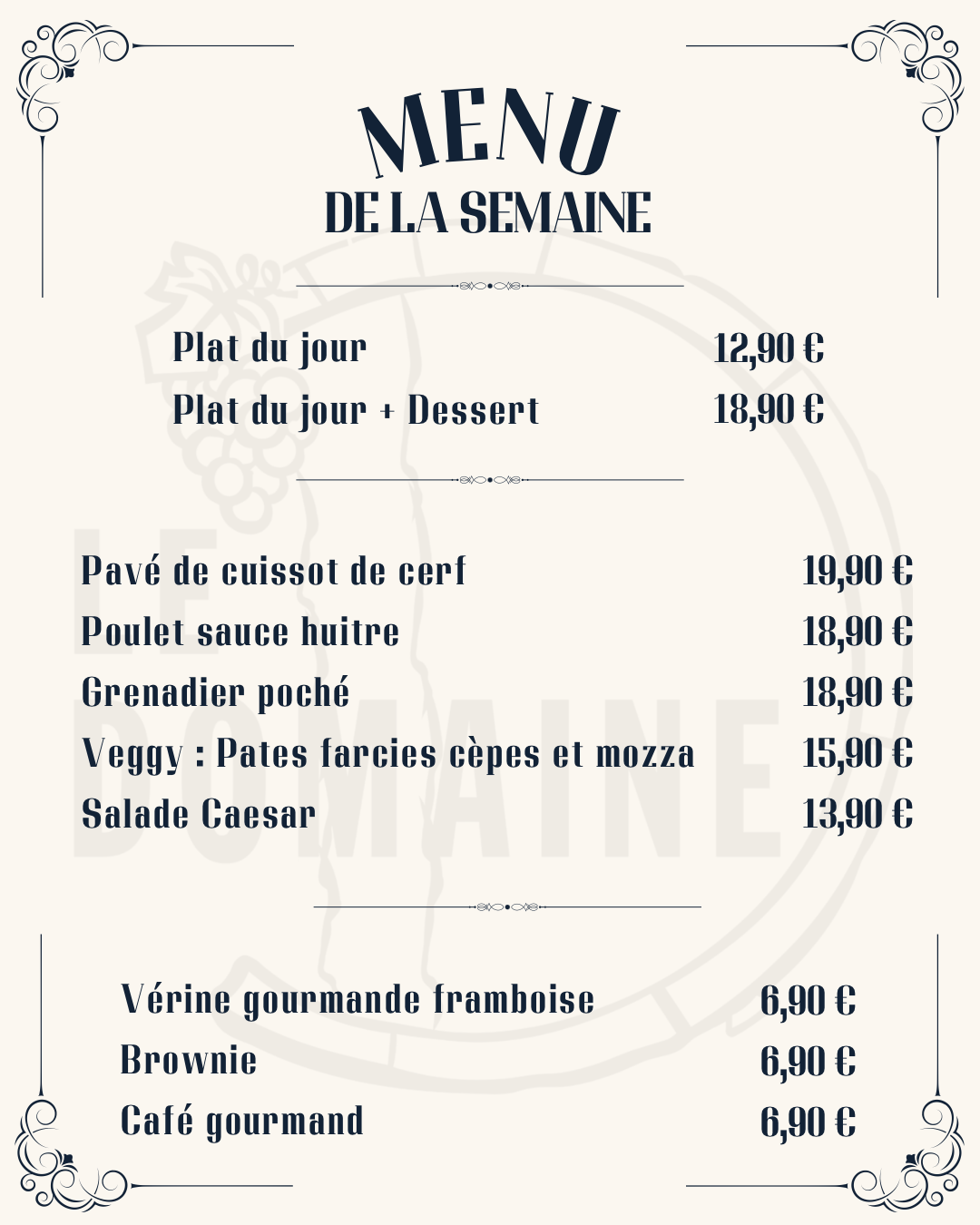 Menu de la semaine